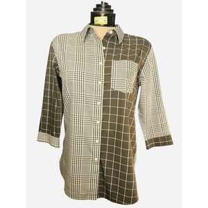 Lands' End Women’s No Iron Shirt‎ Moss Green Plaid 4P